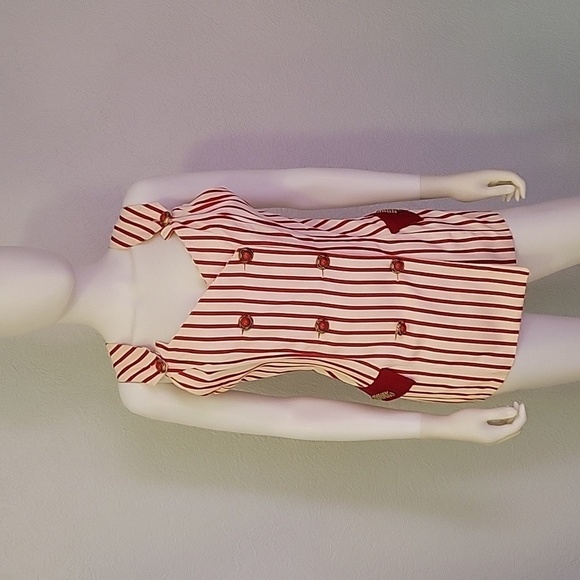VTG ACACIA Candy Stripe Double Breasted Sleeveless Doll Top - Picture 3 of 12
